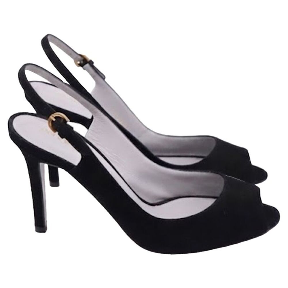Sergio Rossi Slingback Sandals Heels in Black Suede